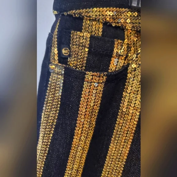 NWT MICHAEL KORS-size 4- striped gold sequins pants - Picture 4 of 9